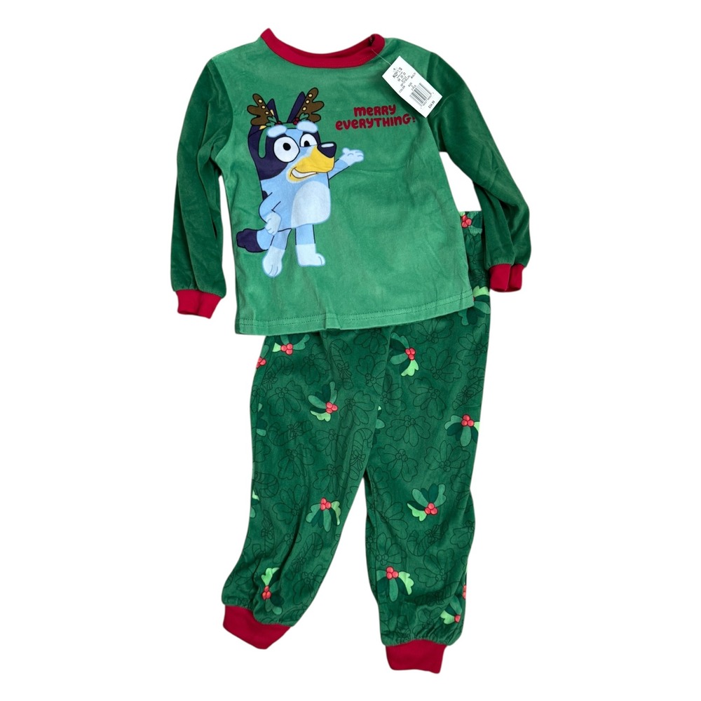 Bluey‎ Holiday Pajamas Christmas Green Holly Merry Everything Kids Size 4 NWT